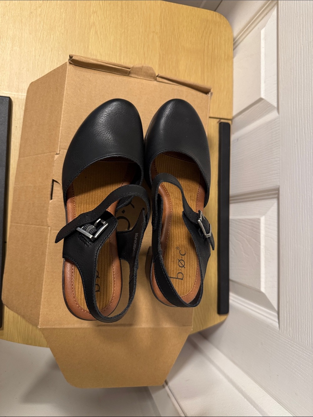 BRAND NEW! boc Natasha Black Leather Platform Slingback Heels w Buckle